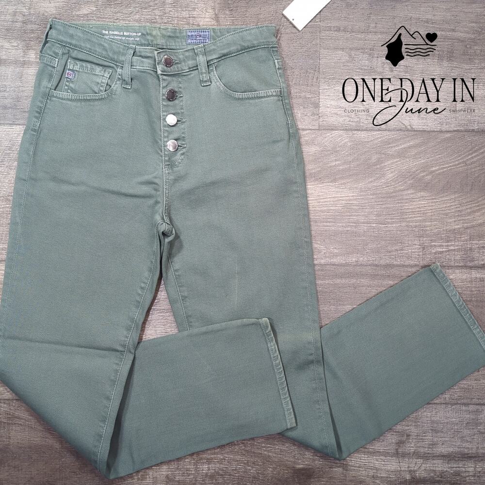 AG Adriano Goldschmied Isabelle Button Up High Rise Crop Jeans Green NWT Size 4